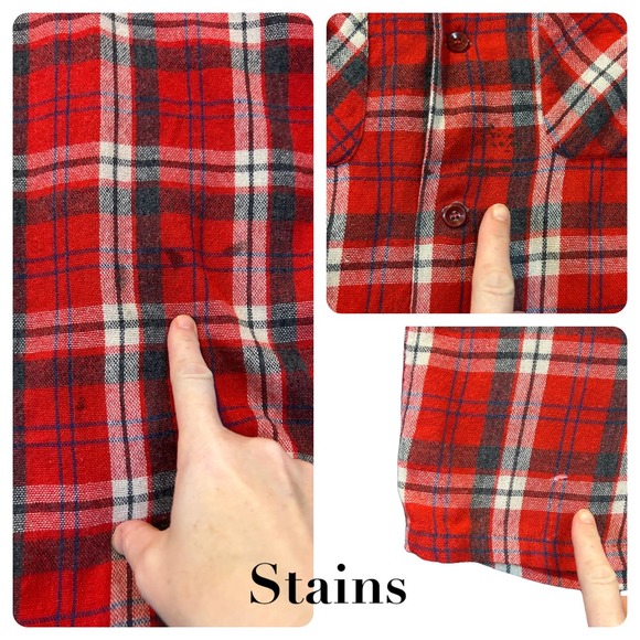 1960s Plaid Checked Loop Collar Button Up Shirt Long Sleeve / Men’s S/M * - Picture 4 of 4